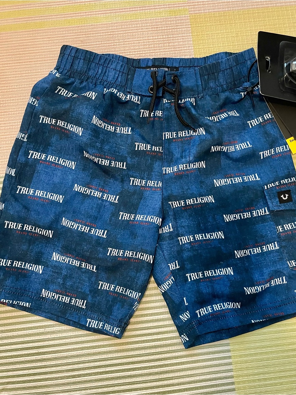 True Religion Boys Blue Logo Print Swim/Beach Shorts